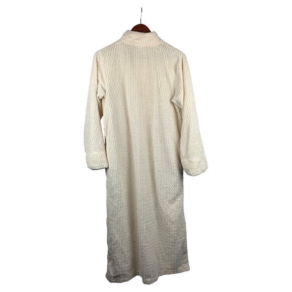 Stan Herman XS Cream Full Zip Long Robe With Textured Pattern - Picture 4 of 7